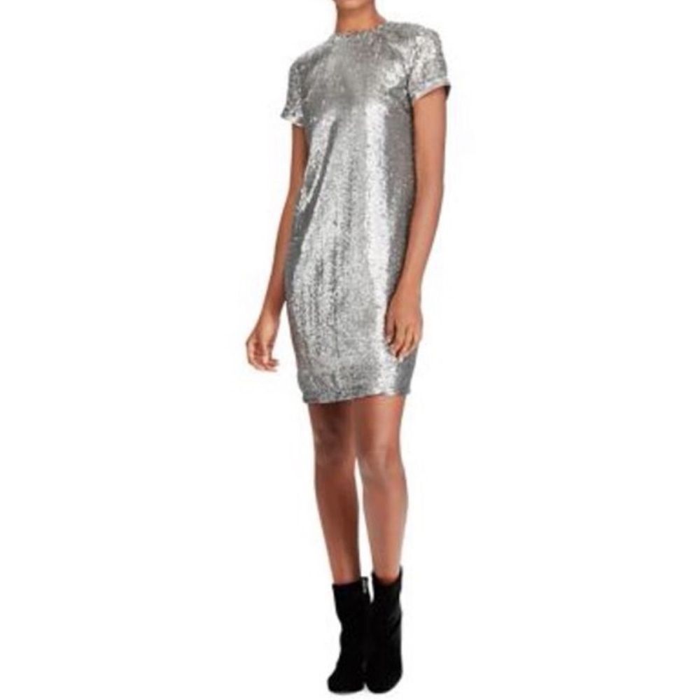 Lauren Ralph Lauren Silver Sequin Shift Dress 14W NWT Party‎ Cocktail Holiday